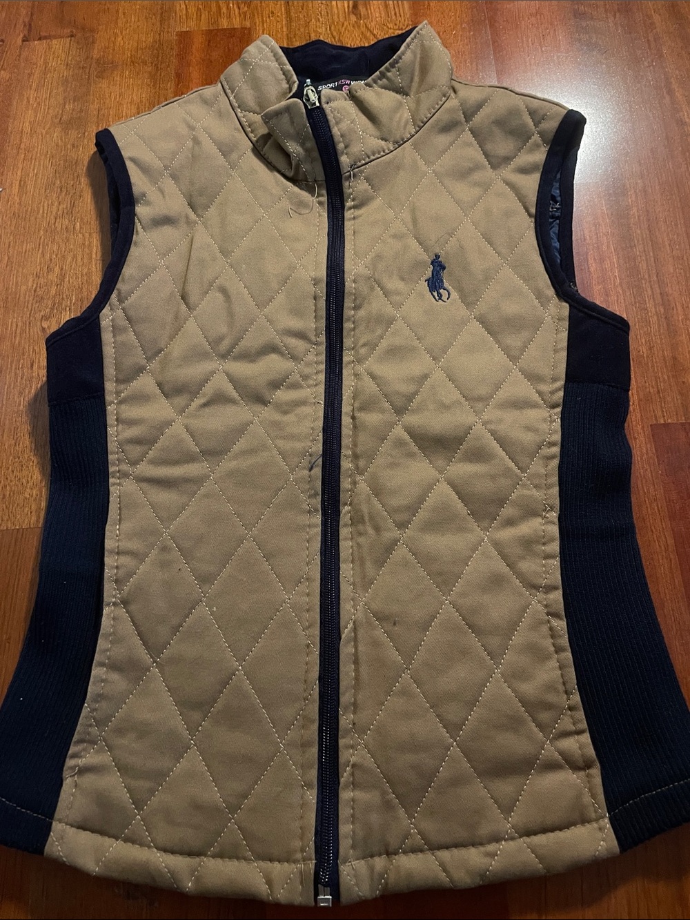 Ralph Lauren Quilted Tan Vest with Navy Panels
